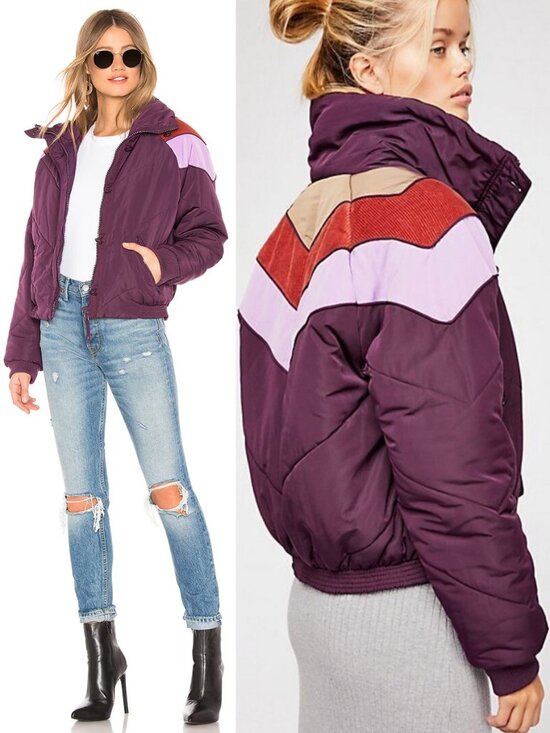 Free People Jackets & Blazers - NEW Free People Heidi Ski Puffer Jacket XS in Wine Purple Retro Colorblock $128